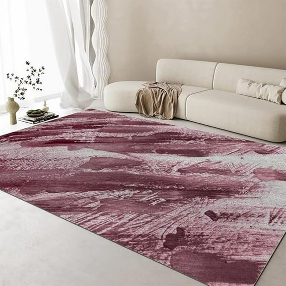 Modern Abstract Washable Area Rug, Purple-Red White Gradient Living Room Rugs, Non Slip Carpet For Bedroom Dining Room, Soft Thin Home Decor Rug 5 x 7ft