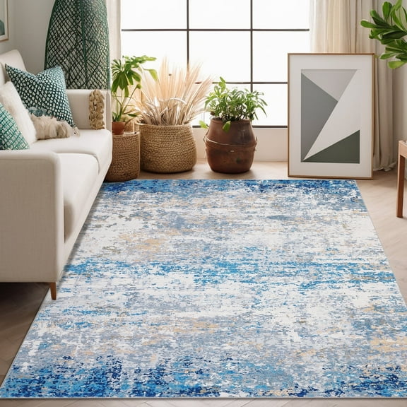 Modern Abstract Washable Rug - Non-Slip Low Pile Soft Carpet, Machine Washable Floor Cover for Living Room, Bedroom