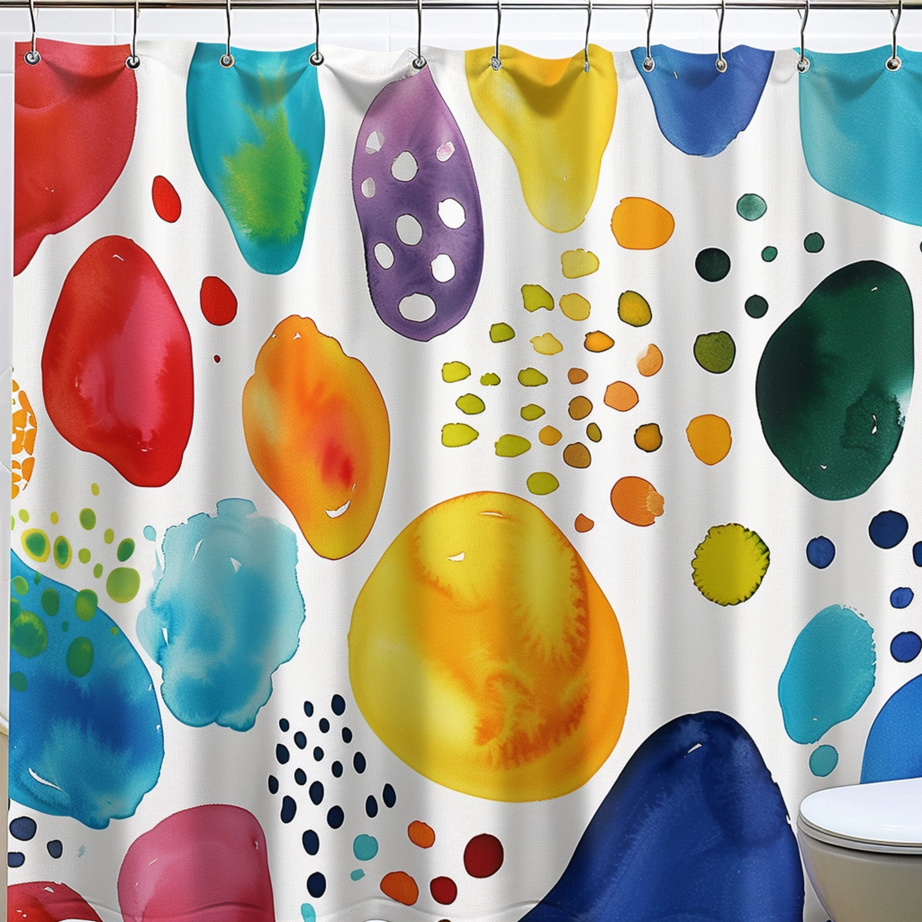 Modern Abstract Watercolor Brush Stroke Kids Bathroom Shower Curtain