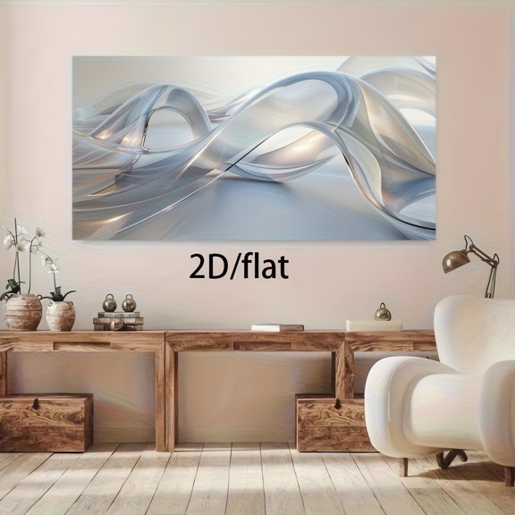 Modern Abstract Wave Art Framed Canvas Print 48x24 Inch Living Room Sofa Wall Decor 2D Flat Design Self Ship