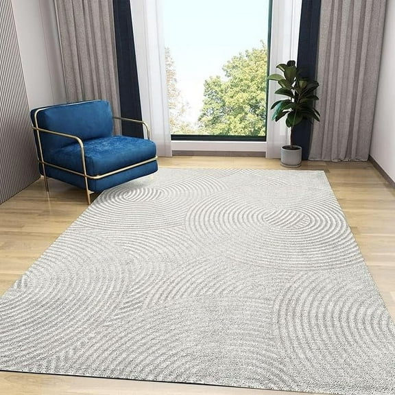 Modern Abstract White Area Rug, Wave Circle Geometric Indoor Non-Slip Kids Rugs, For Room Sofa Living Room Mat Bedroom Home Decor Floor Mats 5 x 8ft