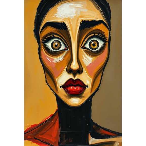 Modern Abstract Woman Portrait Painting – Bold Expressionist Face Art with Surreal Eyes 【Photo Paper】