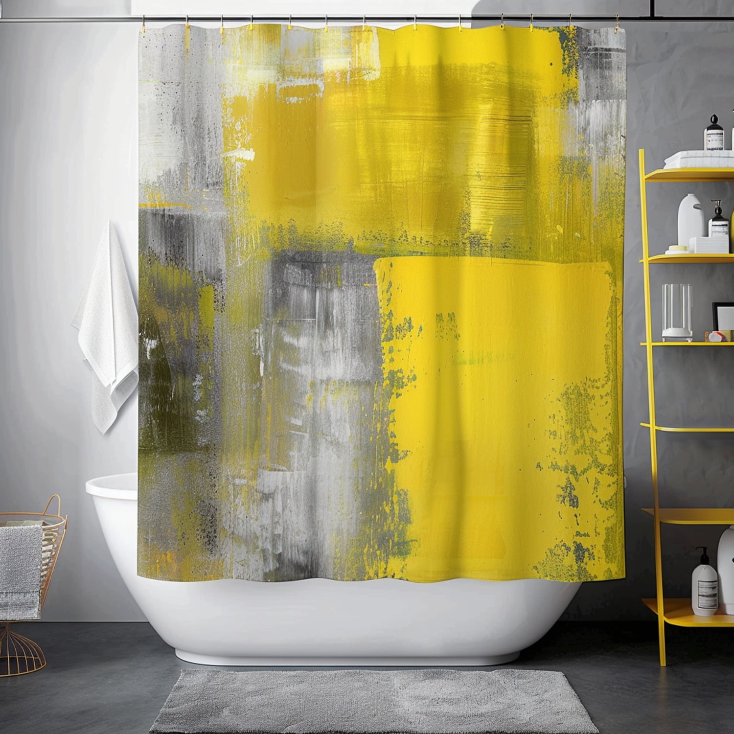 Modern Abstract Yellow Grey Bathroom Decor Set with Brush Strokes