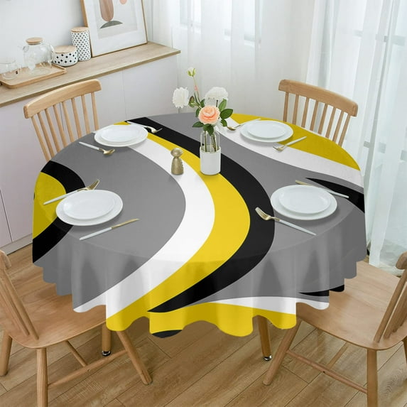 Modern Abstract Yellow Tablecloths for Dining Table Waterproof Round Table Cover for Kitchen Living Room