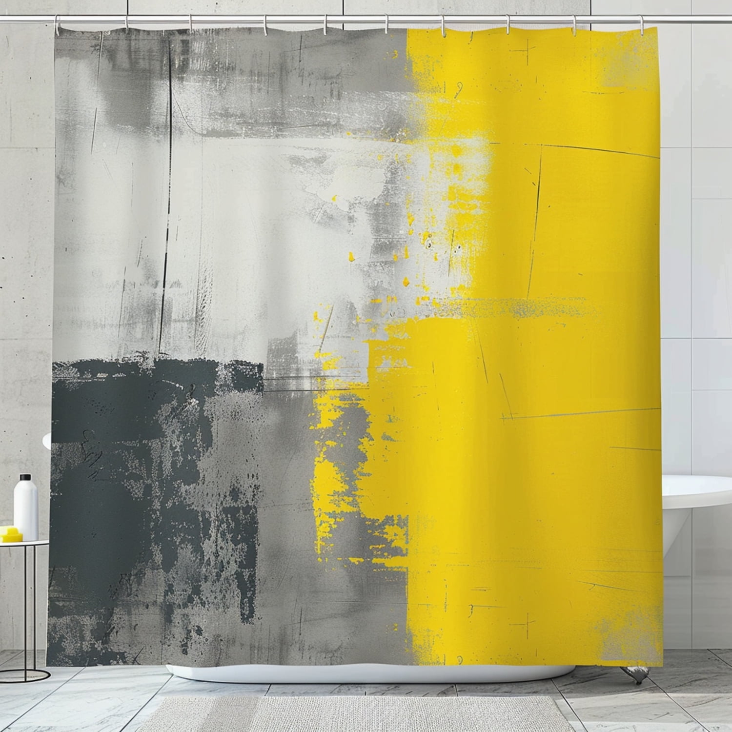 Modern Abstract Yellow and Grey Bathroom Decor Shower Curtain Grunge