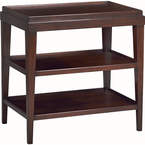 Modern Acacia Side Table with Shelves and Chocolate Finish