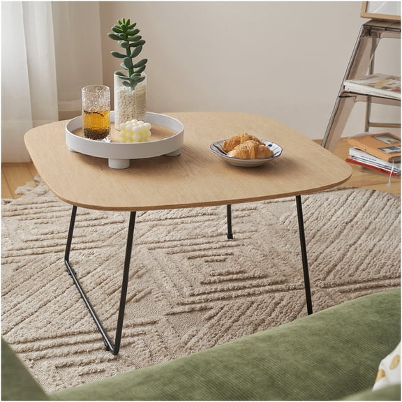 Modern Acacia Wood Coffee Table, Minimalist Round Sofa Table for Small Space Living Room & Apartment