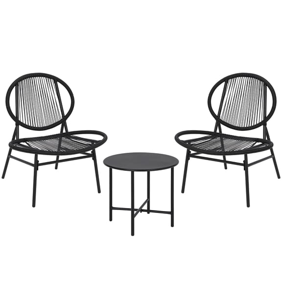 Modern Acapulco 3-Piece Outdoor Bistro Set – 2 Patio Chairs & Metal Coffee Table – All-Weather Conversation Set for Garden, Balcony, Backyard, or Porch – Compact, Stylish – Black