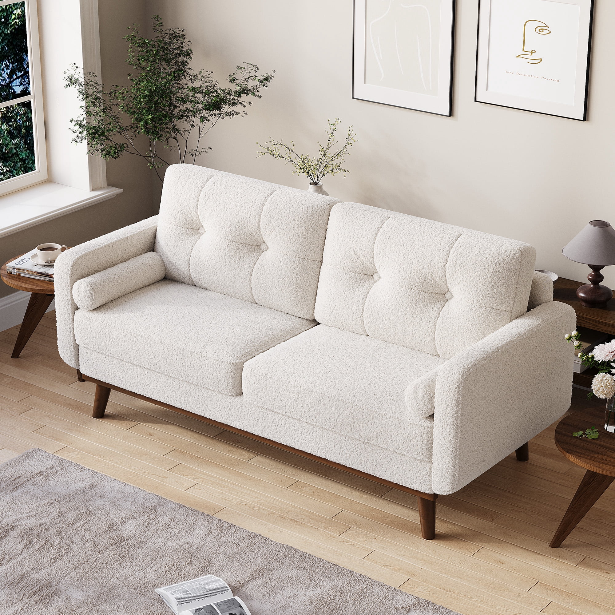 Modern Accent 65"W Loveseat Sofa, Button Tufted Upholstered Furniture,Mid Century Modern Decor Love Seat Couches for Living Room, Small Couch for Bedroom Office Apartment, So-lid & Easy to Install