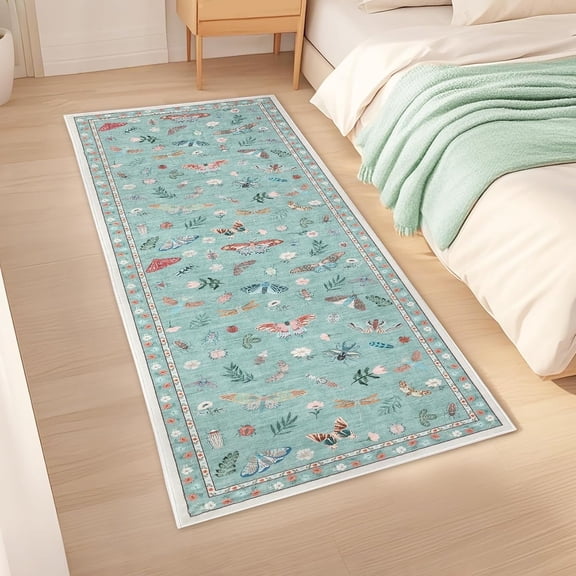 Modern Accent Area Rugs, Floral Carpet with Non-Slip Backing, Low Pile Floor Cover, Machine Washable Ultra-Soft Indoor Mat for Living Room, Bedroom