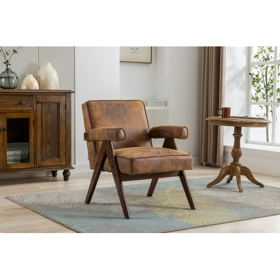 Modern Accent Armchair,Mid Century Lounge Chair with Solid Wood Frame and Padded Seat,Upholstered Leisure Reading Chair for Living Room Bedroom Housting Room,250LBS Weight Capacity,Brown