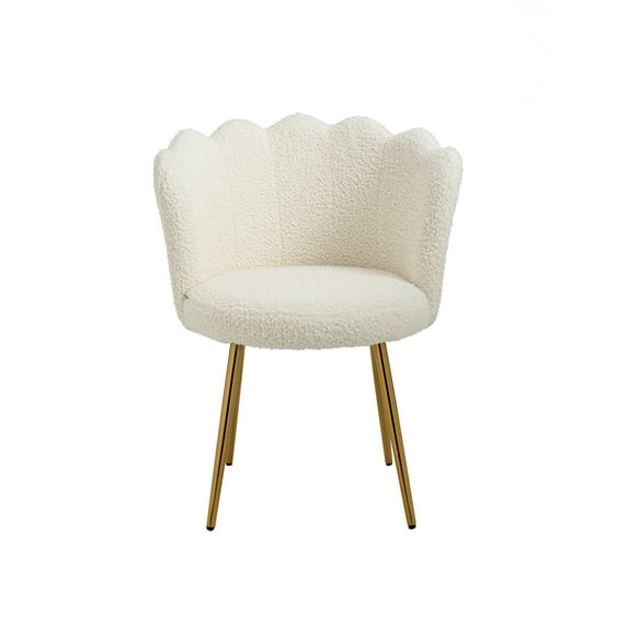 Modern Accent Armchair, Velvet Upholstered Chairs with Armrest and Shell-shaped Backrest, Leisure Chair with Metal Legs for Living Room Dining Room Restaurant, White