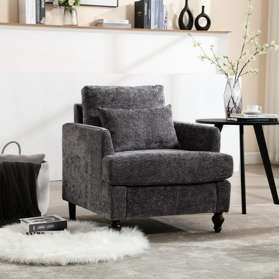 Modern Accent Armchair With Chenille Texture - Gray Upholstered Cushion For Living Spaces