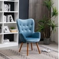 thumbnail image 1 of Modern Accent Armchair with Solid Wood Frame, Velvet Lounge Chair with Tufted Button Cushion and High Backrest for Living Room, Bedroom, Lounge, Blue, 1 of 9