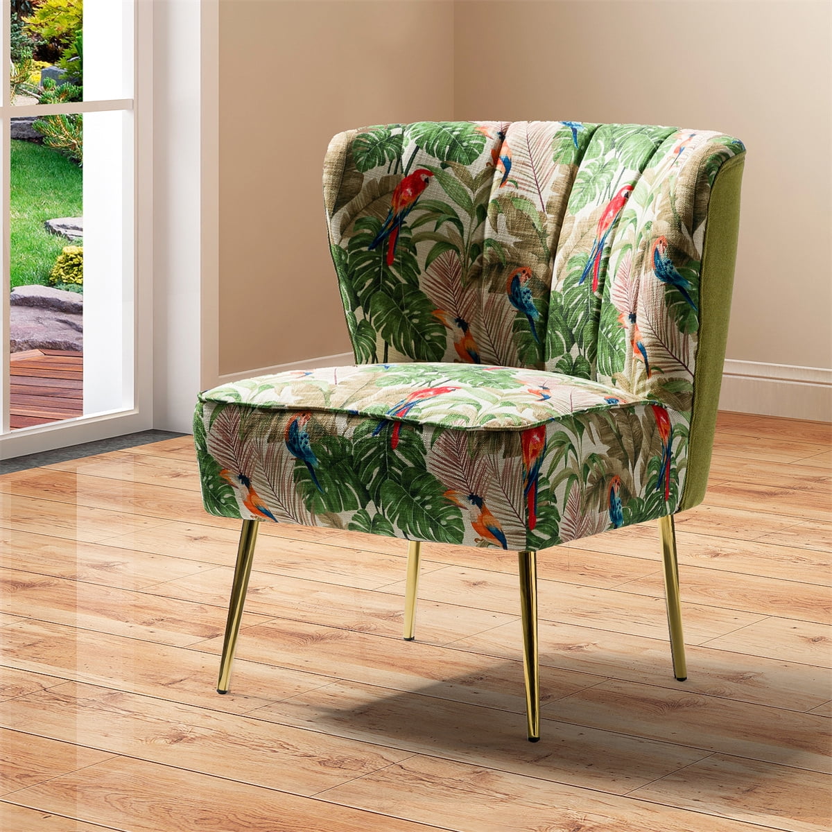 Modern Accent Armless Chair Floral Upholstered Wingback Club Chair