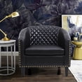 thumbnail image 1 of Modern Accent Barrel Chair Living Room Chair with Nailheads Trim and Solid Wood Legs,Upholstered PU Leather Armchair Mid-Century Leisure Lounge Chair Single Sofa Chair for Living Room Office,Black, 1 of 7