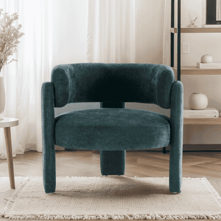 ENYLAY Mid Century Modern Accent Barrel Chair, Upholstered Sherpa Armchair with Curved Backrest & 3 Legs, Cozy Reading Chair for Bedroom Living Room (Green)