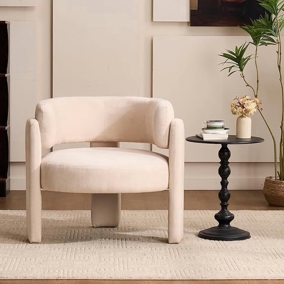 ENYLAY Mid Century Modern Accent Barrel Chair, Upholstered Comfy Sherpa Armchair with Curved Backrest & 3 Legs, Single Reading Chair for Bedroom Living Room (White)