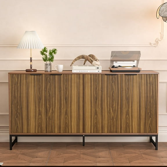 Modern Accent Cabinet, Kitchen Sideboard Buffet Cabinet with 4 Fluted Doors