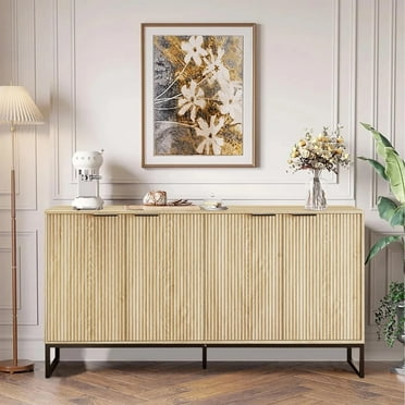 67" Modern Fluted Sideboard Cabinet With 6 Doors | Walnut Finish Storage Credenza For Living Room, Dining Room