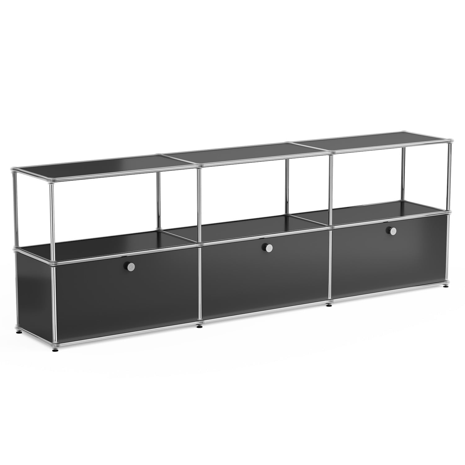 Modern TV Stand for 65-70" TV, Metal Entertainment Center TV Media Console Table with 3 Doors and Shelf, Black