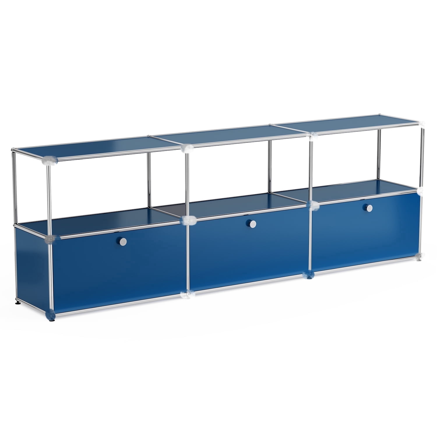 Modern TV Stand for 65-70" TV, Metal Entertainment Center TV Media Console Table with 3 Doors and Shelf, Blue