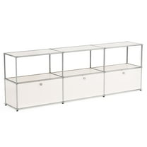 Modern Accent Cabinets with 3 Doors and Shelf,Freestanding Metal Storage Cabinet for Living Room,White