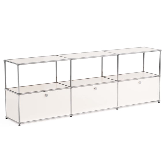 Modern TV Stand for 65-70" TV, Metal Entertainment Center TV Media Console Table with 3 Doors and Shelf, White