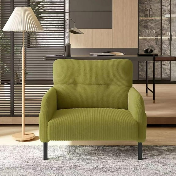 Modern Accent Chair,Armchair,Corduroy Fabric Sofa Chairs,Upholstered Armchair for Living Room,Bedroom,Office,Olive Green