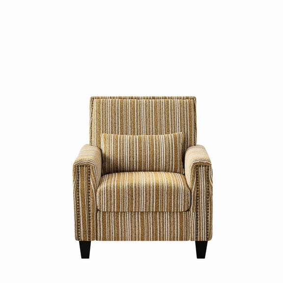 Modern Accent Chair with Arms,Comfy Upholstered Armchair for Living Room,Yellow and White Striped Armchair with Nailhead Trim,For Living Room, Bedroom, Apartment,Office