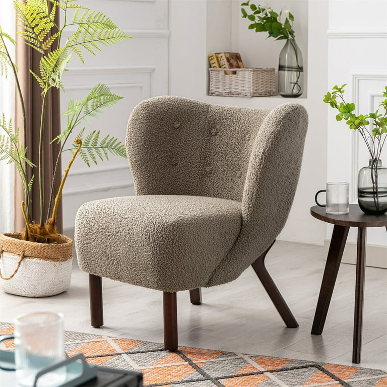 Modern Accent Chair with Arms, Tufted Upholstered Wingback Chair