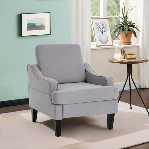 Modern Accent Chair for Bedroom Upholstered Reading Chair with Side Pockets Comfy Living Room Chairs Living Room Armchair for Office, Apartment (Grey Towel)