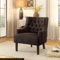 thumbnail image 1 of Modern Accent Chair with Button-Tufted Chair Back & Rivet Design, Polyester Reading Lounge Armchair with Solid Wood Legs for Living Room, Bedroom, Chocolate, 1 of 7