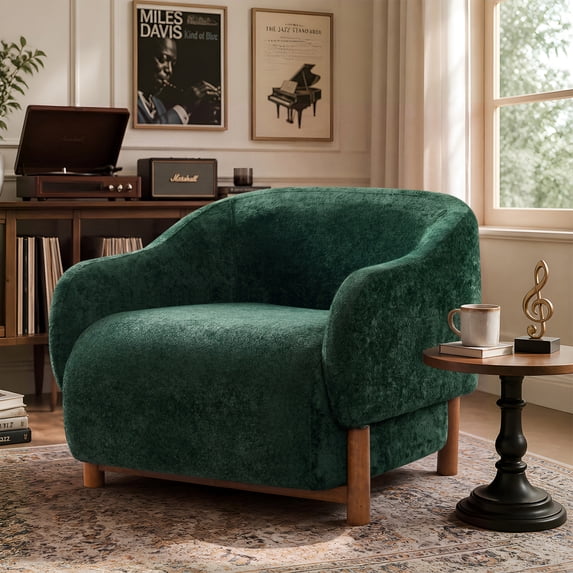 Modern Accent Chair, Chenille Upholstered Armchair with Recessed Arms ...
