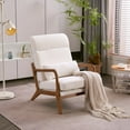 thumbnail image 1 of Modern Accent Chair, Comfy Lounge Chair with High Back Design, Comfy Living Room Chair with Wooden Armrest, Upholstered Living Room Bedroom Chair, Compact Leisure Side Chair with Pillow, Off-White, 1 of 7