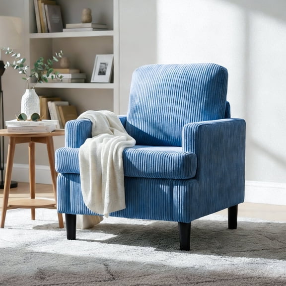 Modern Accent Chair Cozy Living Room Chairs Mid Century Modern Accent Chairs Reading Chair with Armrests for Living Room, Bedroom and Study（Blue）