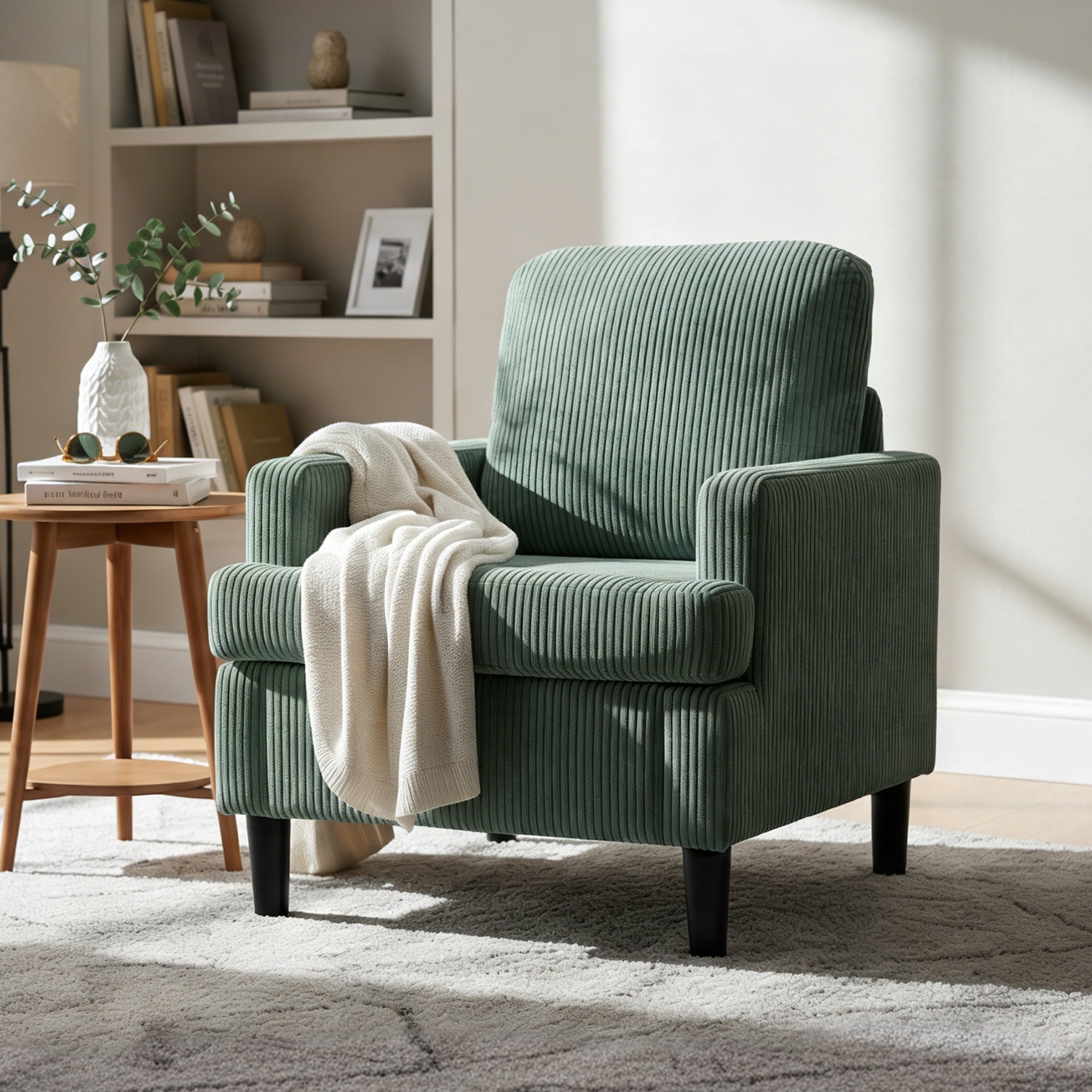Modern Accent Chair Cozy Living Room Chairs Mid Century Modern Accent Chairs Reading Chair with Armrests for Living Room, Bedroom and Study（Green）