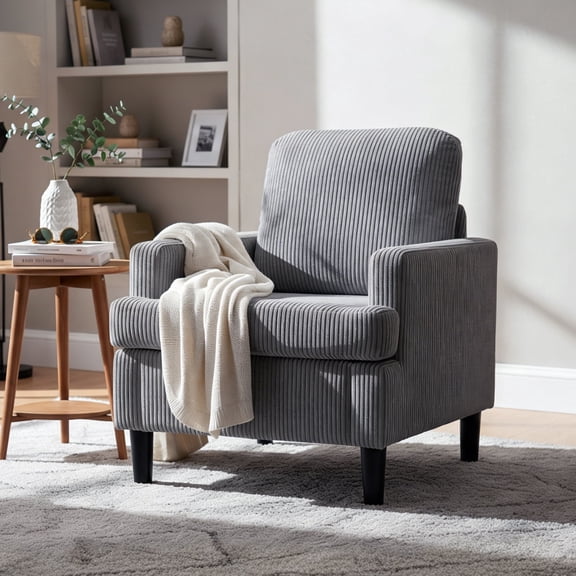 Modern Accent Chair Cozy Living Room Chairs Mid Century Modern Accent Chairs Reading Chair with Armrests for Living Room, Bedroom and Study（Grey）