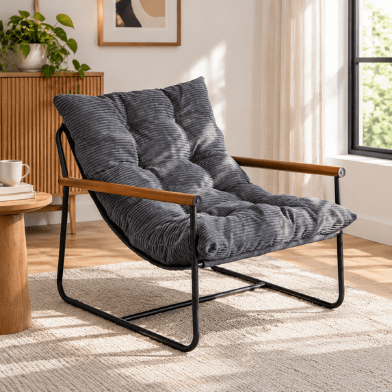 Gray Color Throw Modern Accent Chair, Dark Grey (Corded Fabric), Standard, Metal Frame ...