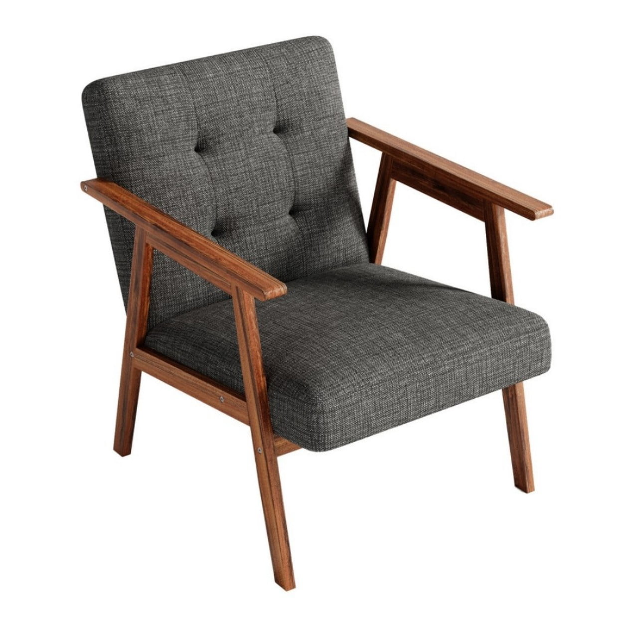 Modern Accent Chair, Fabric Upholstered Armchair with Tufted Details and Wooden Frame, Light Gray Lounge Chair for Living Room, Bedroom & Office, Gray