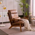 thumbnail image 1 of Modern Accent Chair with High Backrest and 1 Lumbar Pillow, Iron Frame Linen Material Armchair with Detachable Backrest and Seat, Upholstered Casual Chair with Solid Wood Arm, Burnt Orange, 1 of 7