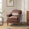 thumbnail image 1 of Modern Accent Chair, Leather Upholstered Armchair with Nailhead Trim and Rolled Arms, Comfy Leisure Single Sofa Chair with Wood Legs for Living Room Bedroom, Brown, 1 of 7