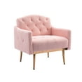thumbnail image 1 of Modern Accent Chair, Leisure Single Sofa Chair with Rose Golden Feet, Teddy Upholstered Armchair with Highback, Reading Lounge Armchair Side Chair Furniture for Bedroom Living Room, Pink, 1 of 8