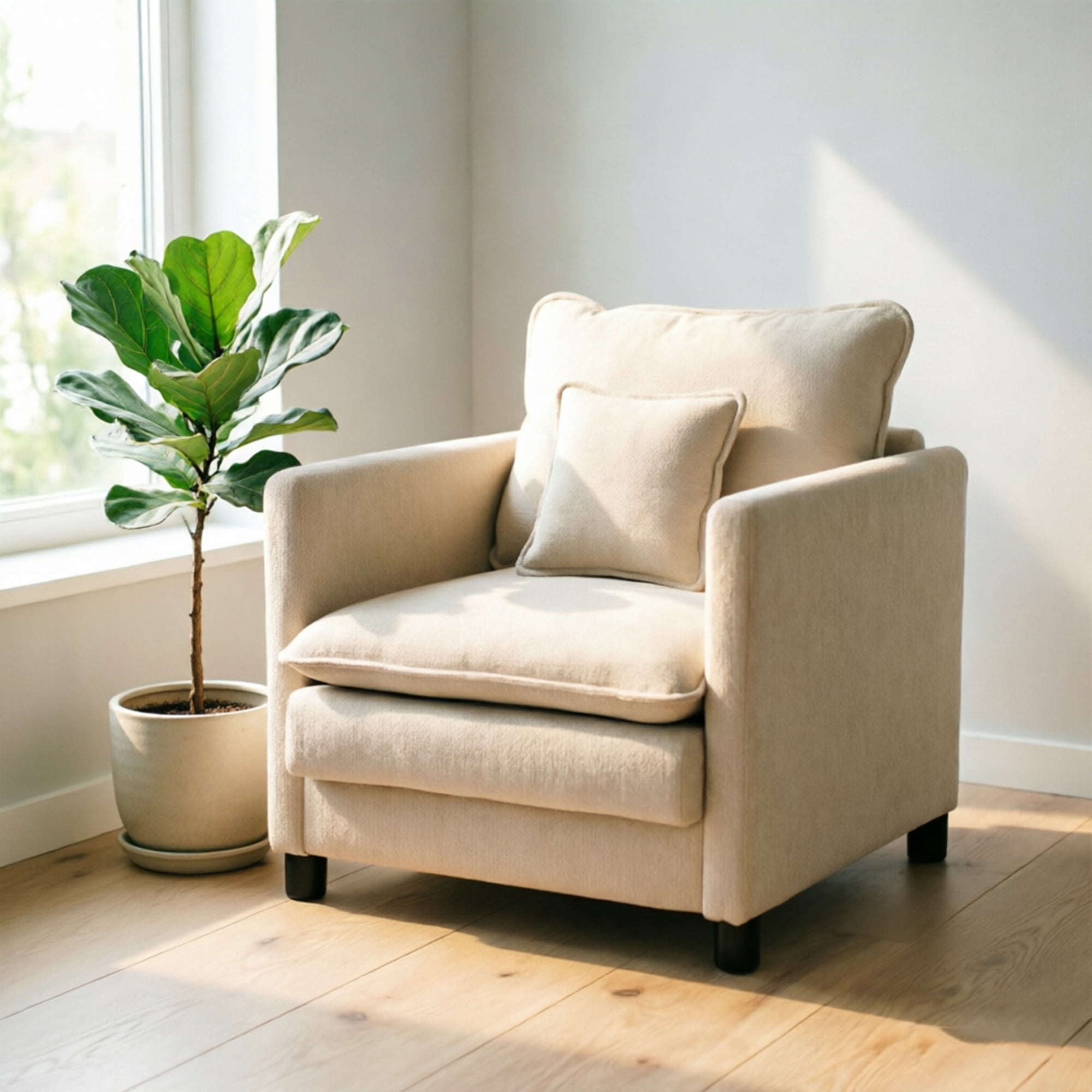 Modern Accent Chair,Linen Single Sofa Chair,Modern Reading Armchair with Pillow for Living Room,Bedroom,Beige