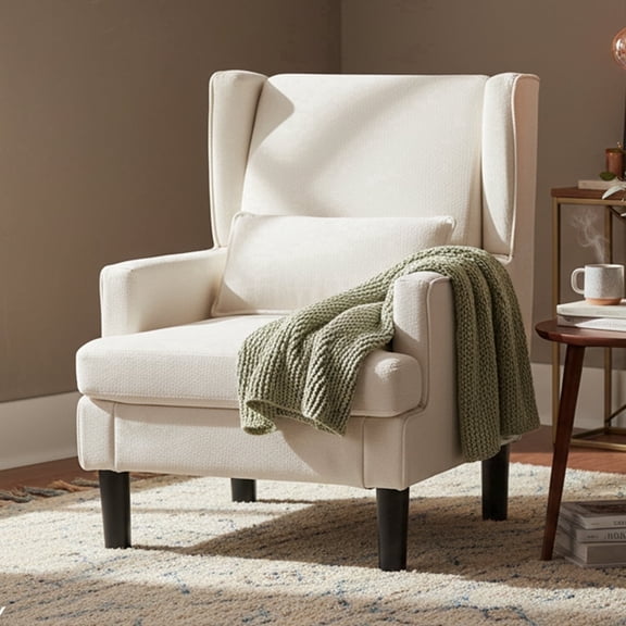 Modern Accent Chair for Living Room Chairs Upholstered Oversized Reading Chair Accent Chairs for Living Room Sofa Chair Armchair with High Back and Wood Legs,Arm Chair Comfy Chair for Bedroom (Beige)