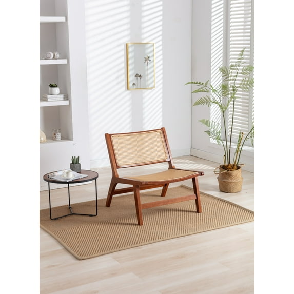 Modern Accent Chair Lounge Chair with Wood Frame,Faux Leather Hand Woven Living Room Chairs,Reading Armchair for Bedroom,Living Room,Office,Rattan