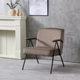 thumbnail image 1 of Modern Accent Chair, Metal Frame Armchair with Velvet Padded Backrest and Seat Cushion, Upholstered Sofa Chair, Brown, 1 of 6