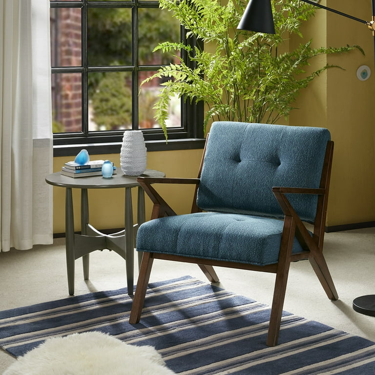 Modern Accent Chair,Mid Century Lounge Chair Tufted Upholstery Arm Chair with Thick Padded Cushioned Seat and Solid Wood Frame,Comfortable Living Room Chair for Bedroom Office Living Room,Blue Walmart.com