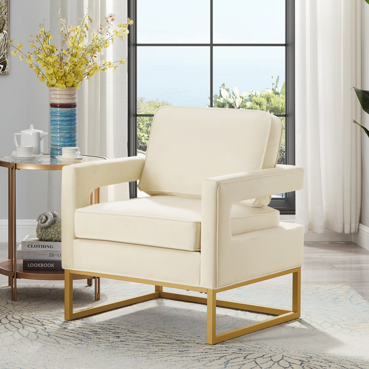 Modern Accent Chair with Open Armrest, Velvet Upholstered Living Room ...