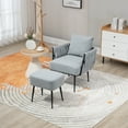 thumbnail image 1 of Modern Accent Chair with Ottoman and Pillow, Linen Upholstered Living Room Chairs with Woven Backrest and Thick Cushion, Comfy Single Armchair for Living Room, Bedroom, Office, Light Gray, 1 of 7